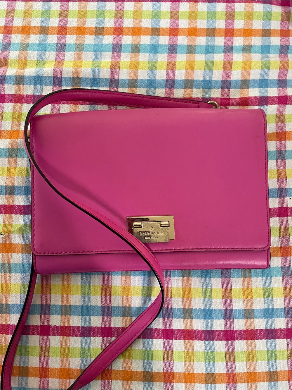 kate spade hot pink leather crossbody with gold-tone clasp